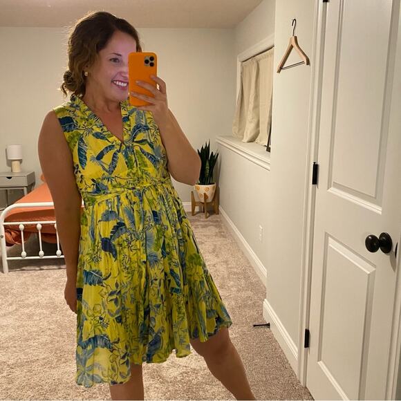 Banjanan Yellow Blue Cotton Bird Floral Mini Dress XS - Picture 3 of 11